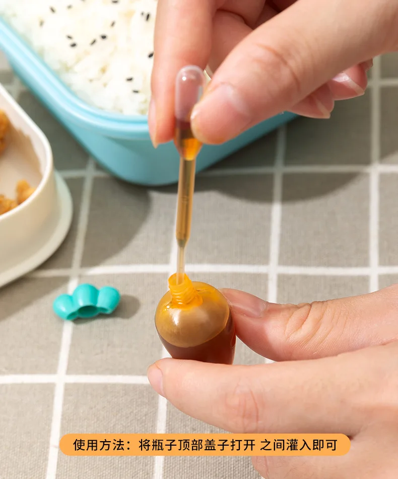Mittagessen Bento Sojasauce Box Behälter mit Tropfer niedlichen Design Kunststoff Gewürz spender Mini Salat Tomatensauce Flasche – Detail 23