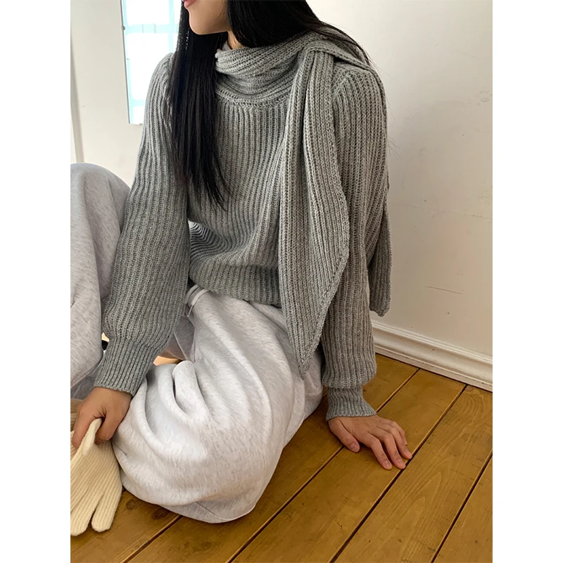 

MEXZT уличная одежда свитер женский модный шарф лоскутные вязаные пуловеры корейский трикотаж с длинными рукавами зимний дизайн джемперы новый