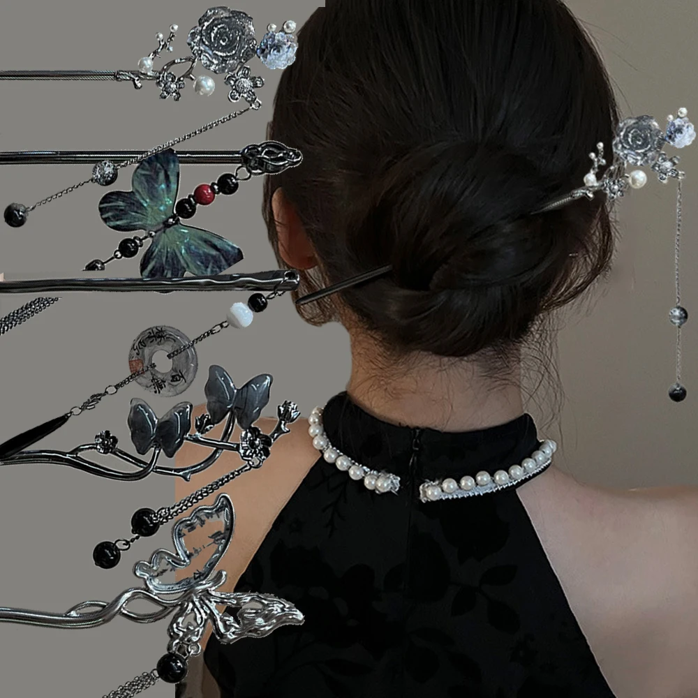 

Retro Chinese Style Tassel Hair Clip for Women Hair Stick Pins Butterfly Handmade Black Hairpins Charm Jewelry Hair Ornaments