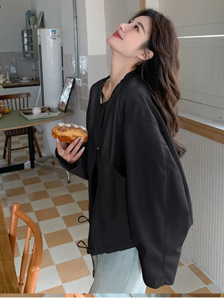 

Элегантные женские куртки Old Money Woman Готический Панк Черный Металлический пуговица Передний карман Облегающая женская верхняя одежда с длинными рукавами Pure