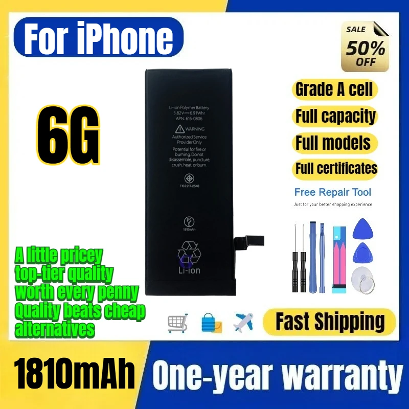 A1549/A1586/A1589 for IPhone 6G Phone Battery 0 Cycle High Quality Capacity Battery Replacement Bateria Grade A Cell with Tools