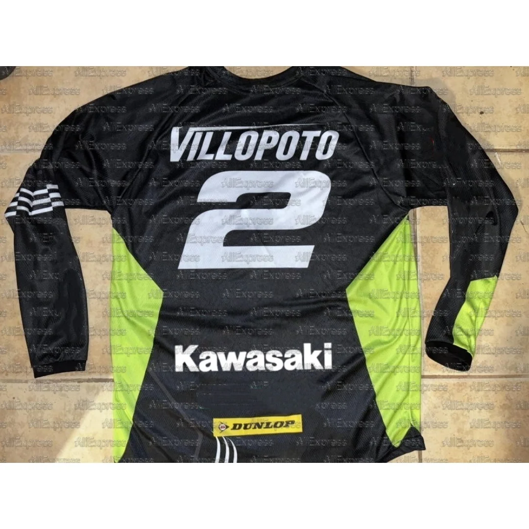 

Kawasaki #2 Ryan Villopoto Replica Jersey Quick Dry Long Sleeve T-shirt Unisex Spring Autumn Sports Tee Children's Clothing Top