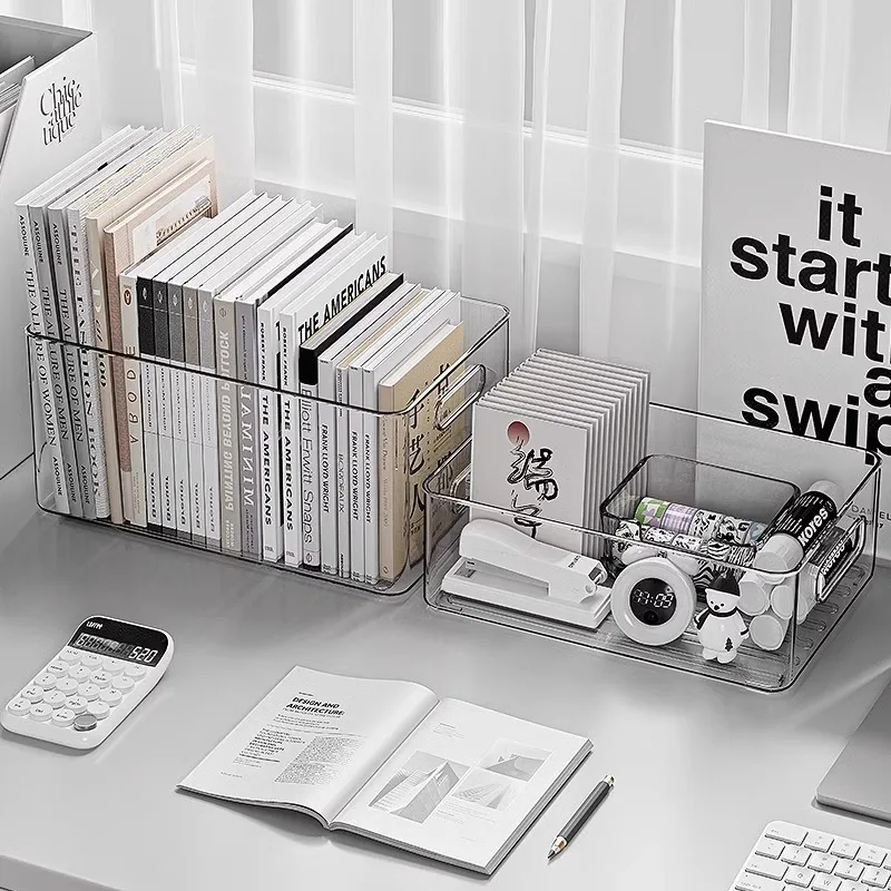 Acrylic Transparent Anti slip bottom Stationery Book Storage Rack Comfortable Grip Desktop Storage Box Thick Office File Basket