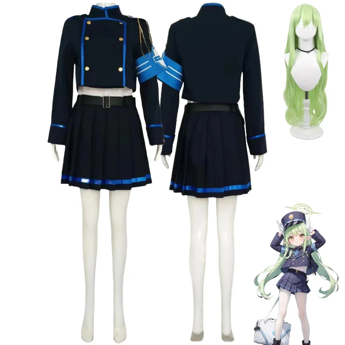 Anime Azul Arquivo Hikari Cosplay Costume para Mulheres, Academia Ferroviária, Twins Peruca, Chapéu, Uniformes Escolares, Saia, Terno Sexy, Novo