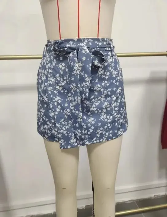 2026 Summer Female Floral Lace Up High Waist Shorts Women Daily Clothing Casual Beach Women's Loose Skirt Shorts Fashion Shorts