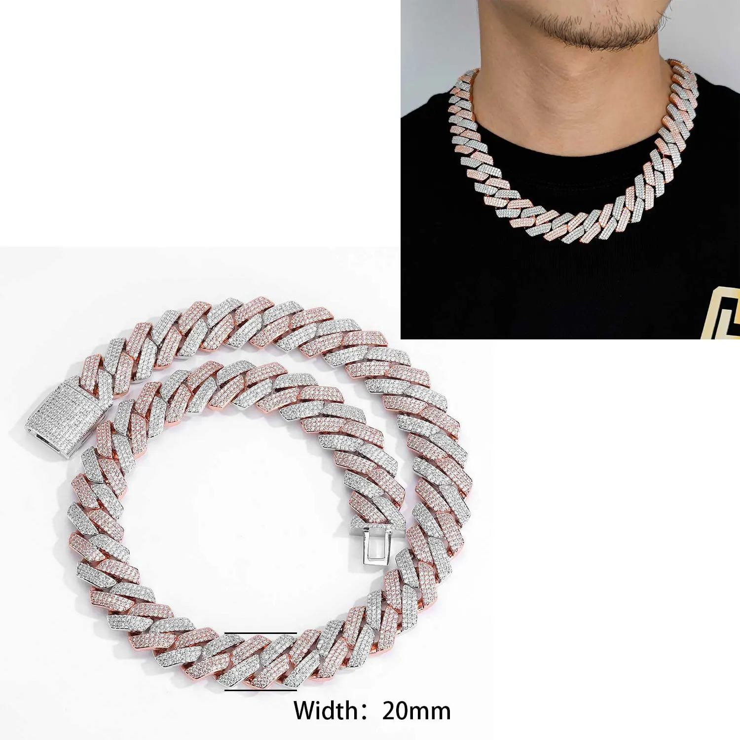 NONE Iced Out 10–20 mm Herren Miami Cuban Link Halskette Hip Hop CZ Zirkonia Bling Prong kubanische Kette 6