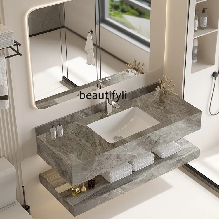 Hotel Style Double Layer Stone Plate Bathroom Stone Plate Ceramic Seamless Whole Washbin Combination Wash Basin