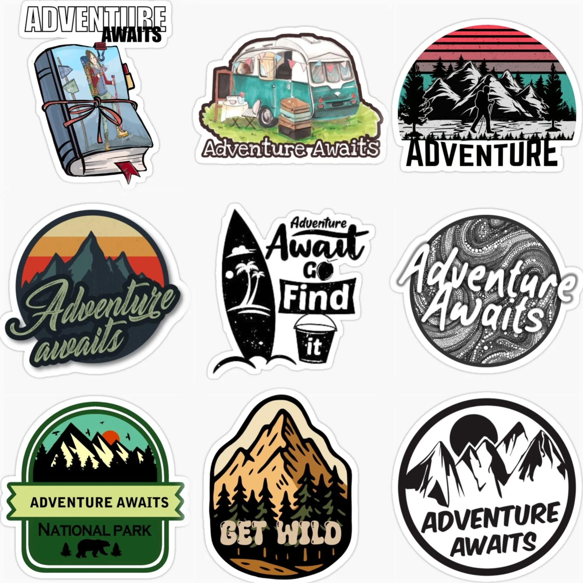 

Adventure Awaits National Park Travel PVC Car Stickers for Car Van Motorcycle Off-road Helmet Wall Decal Customizable Size