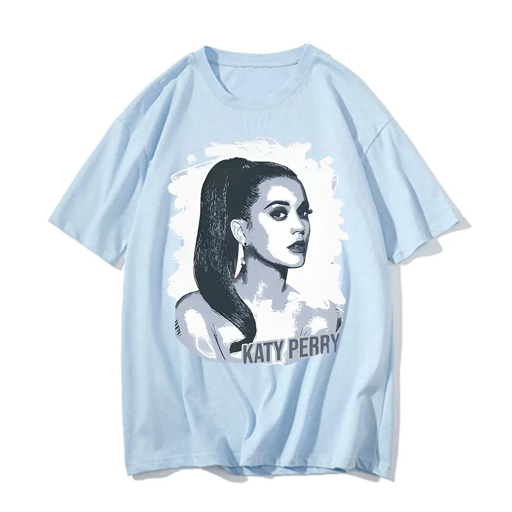 صيف جديد تي شيرت شعبية كاتي بيري نمط تي شيرت مطبوع ريترو الجولة الرقبة عالية الجودة القطن بلايز Фacakл الرجال النساء