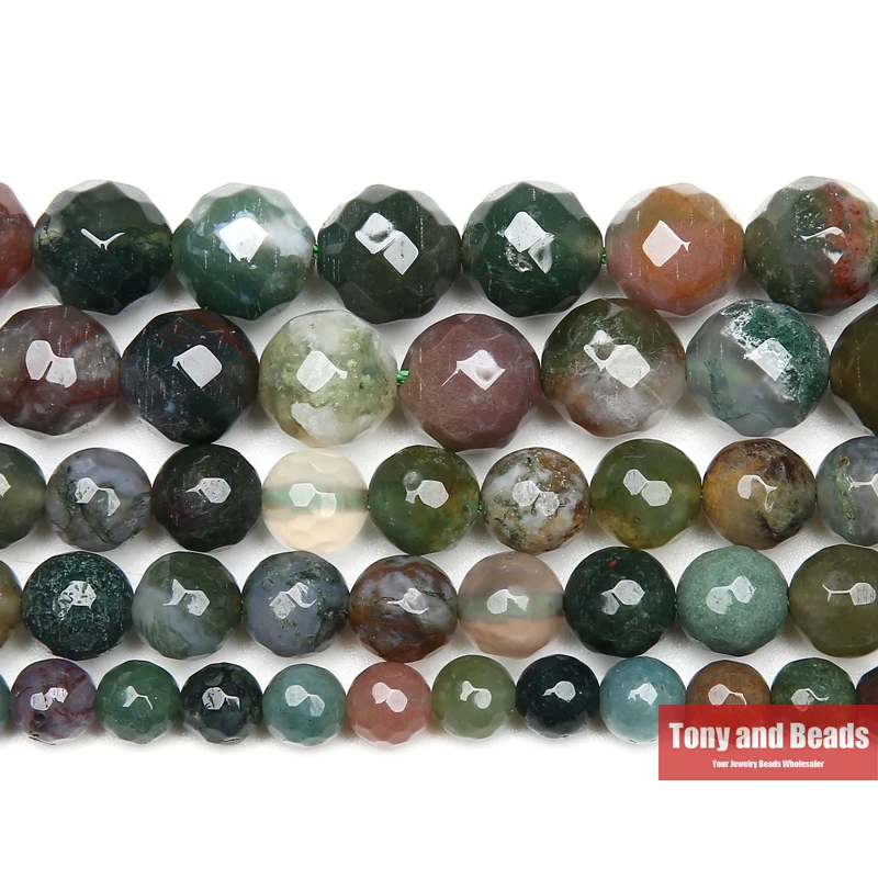 Natural Stone Faceted Indian Agate Round Loose Beads 15\