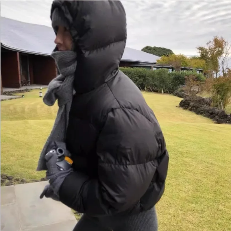 

Зимняя теплая нейлоновая куртка с утиным пухом 2024 года, уютное стеганое пальто с капюшоном, женская модная верхняя одежда средней толщины в корейском стиле