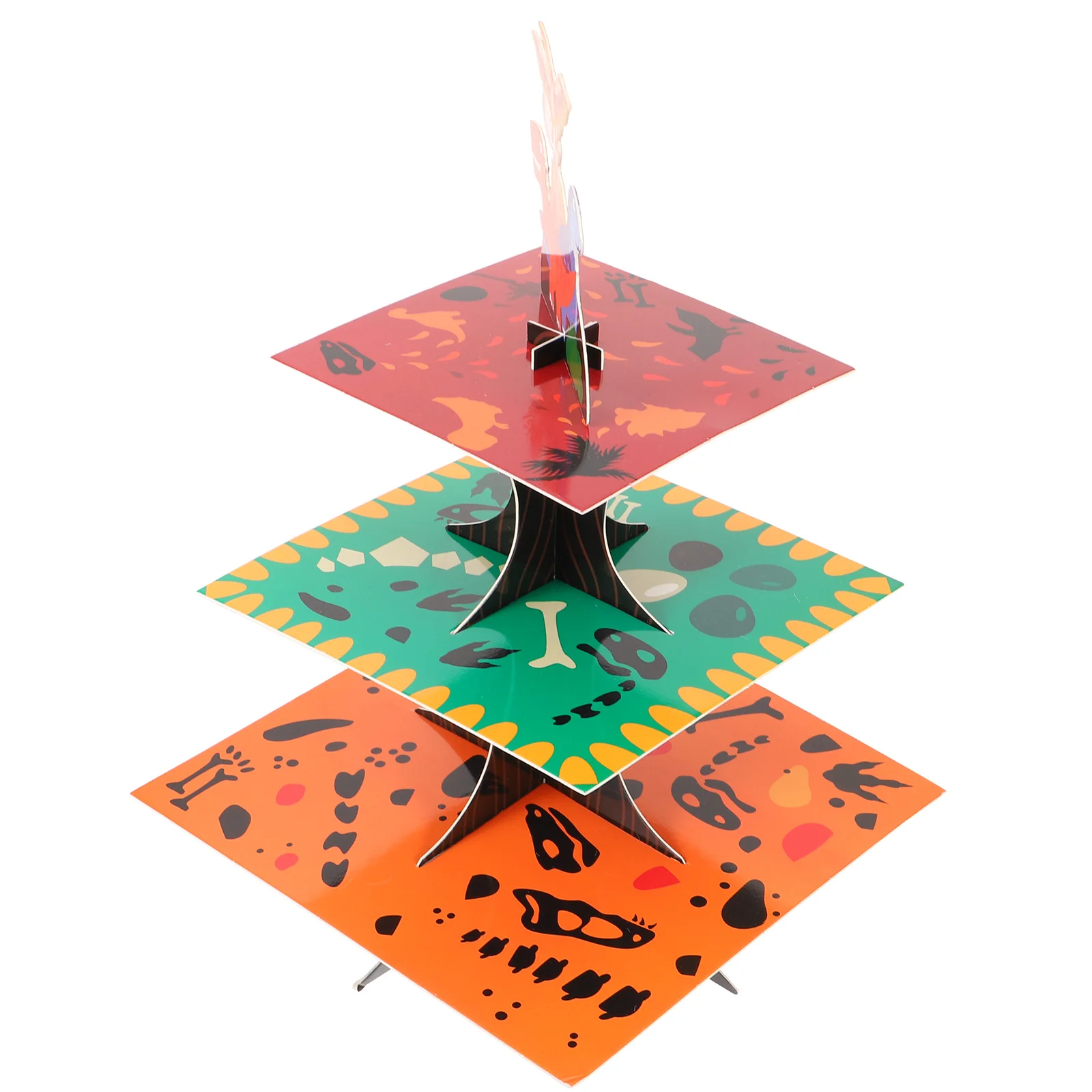 3-طبقات ديناصور كعكة حامل الورق المقوى عيد ميلاد الحلوى حامل كب كيك عرض برج الغابات زينة الحفلات العرض #5