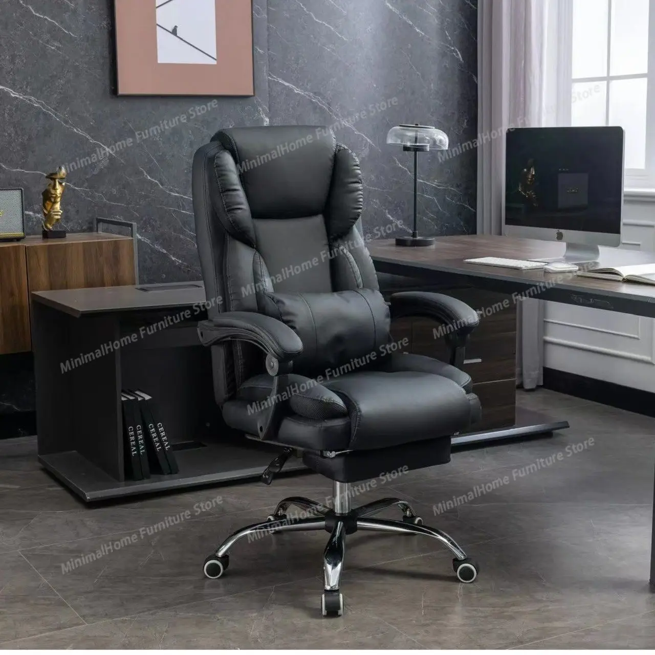 Ergonomic Executive Office Chair, High-Back PU Leather Desk Chair with Lumbar Support, Swivel Rolling Chair for Long Hours