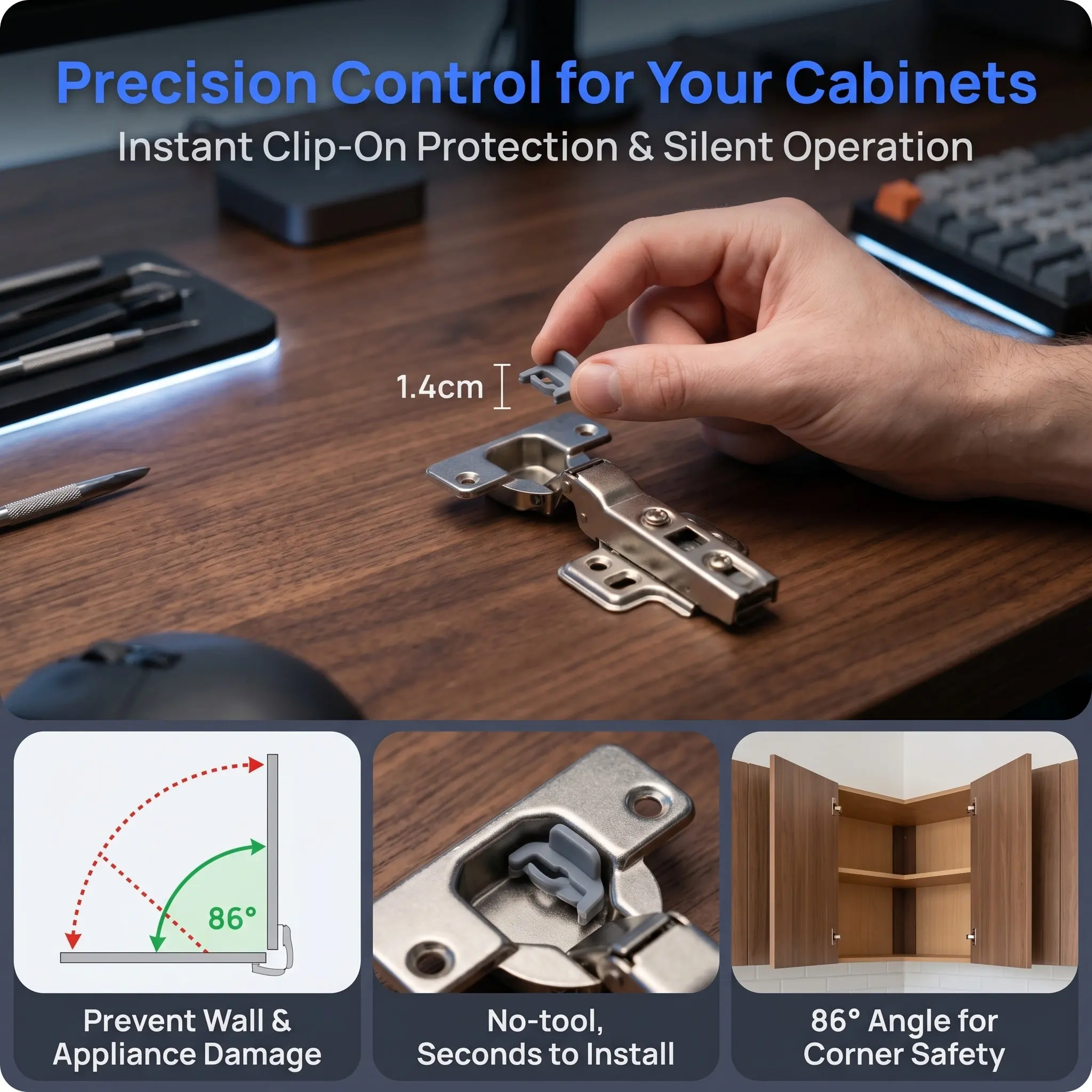 50Pcs American Style Cabinet Hinge Restrictor Clip Plastic Angle Limiter Door Opening Stopper Soft Close Cabinet Hinge