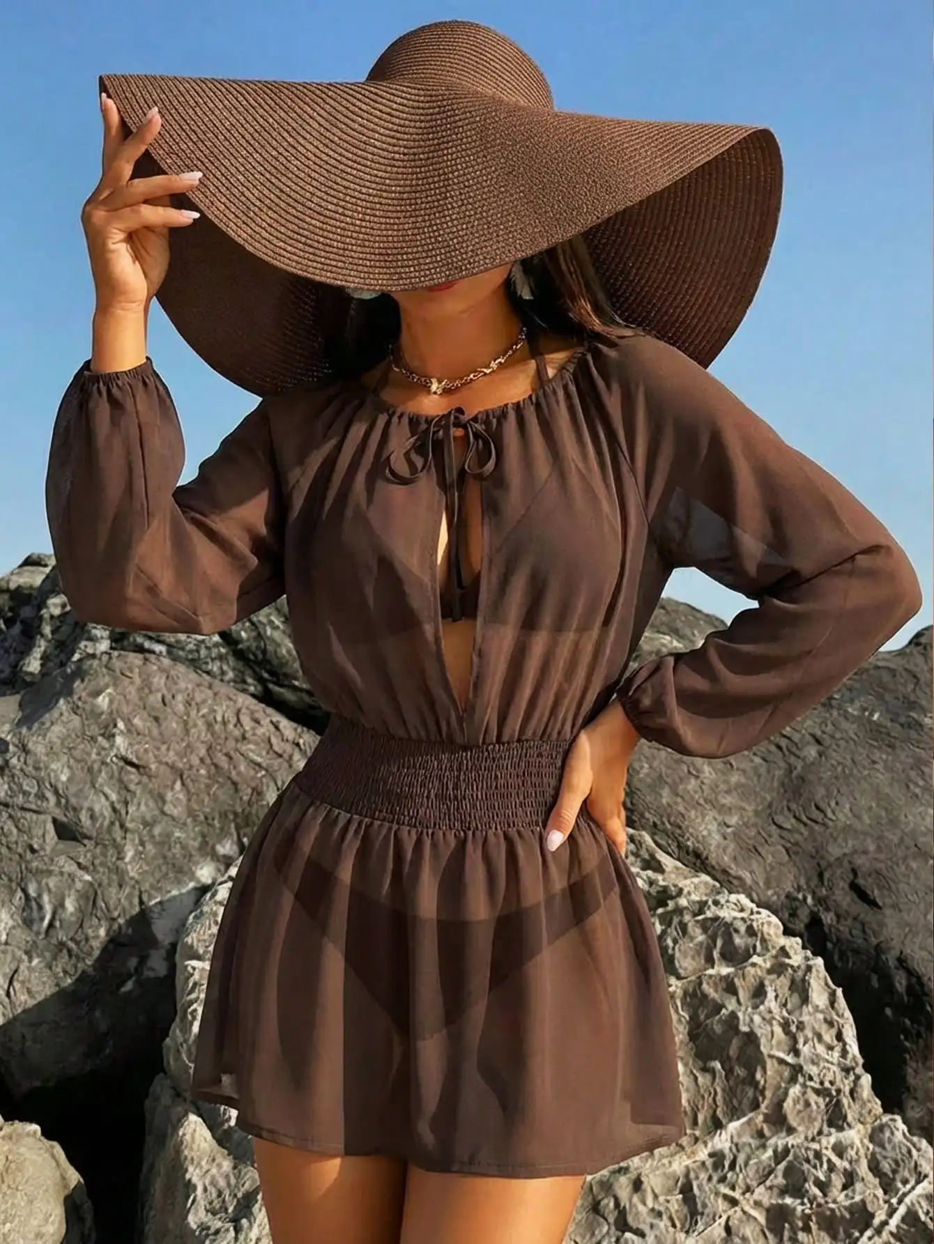 

Women Summer Sleeveless Cover Up Dress Solid Color Beach Swimwear