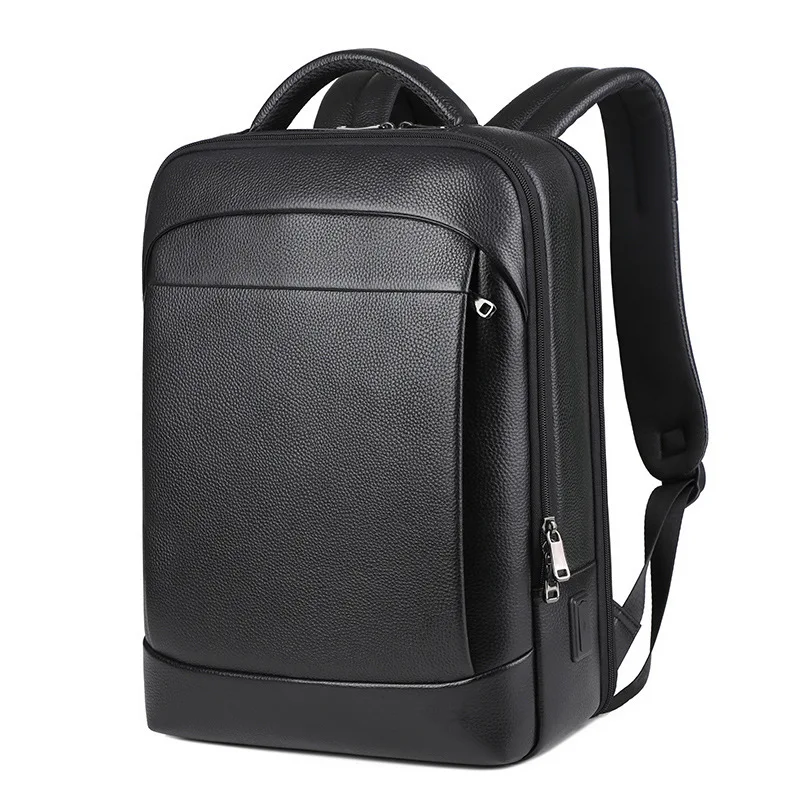 Backpack Men Genuine Leather Fashion Schoolbag For Teenager Boys Travel Bag Male 15.6 inch Laptop Backpack