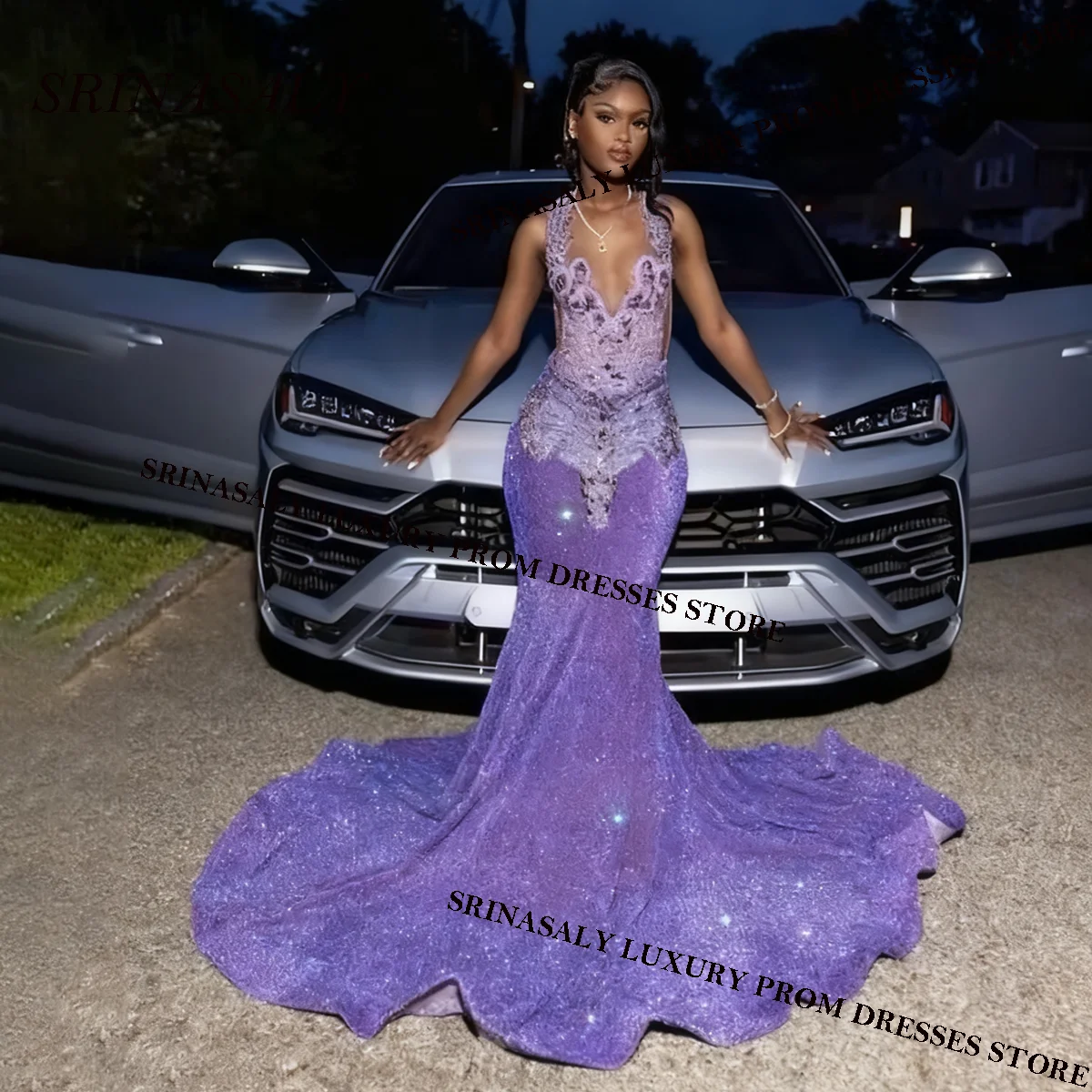 Vestidos de fiesta de sirena con lentejuelas y diamantes brillantes personalizados para niñas negras, vestido de fiesta de noche con borlas de cristal, vestidos largos de fiesta