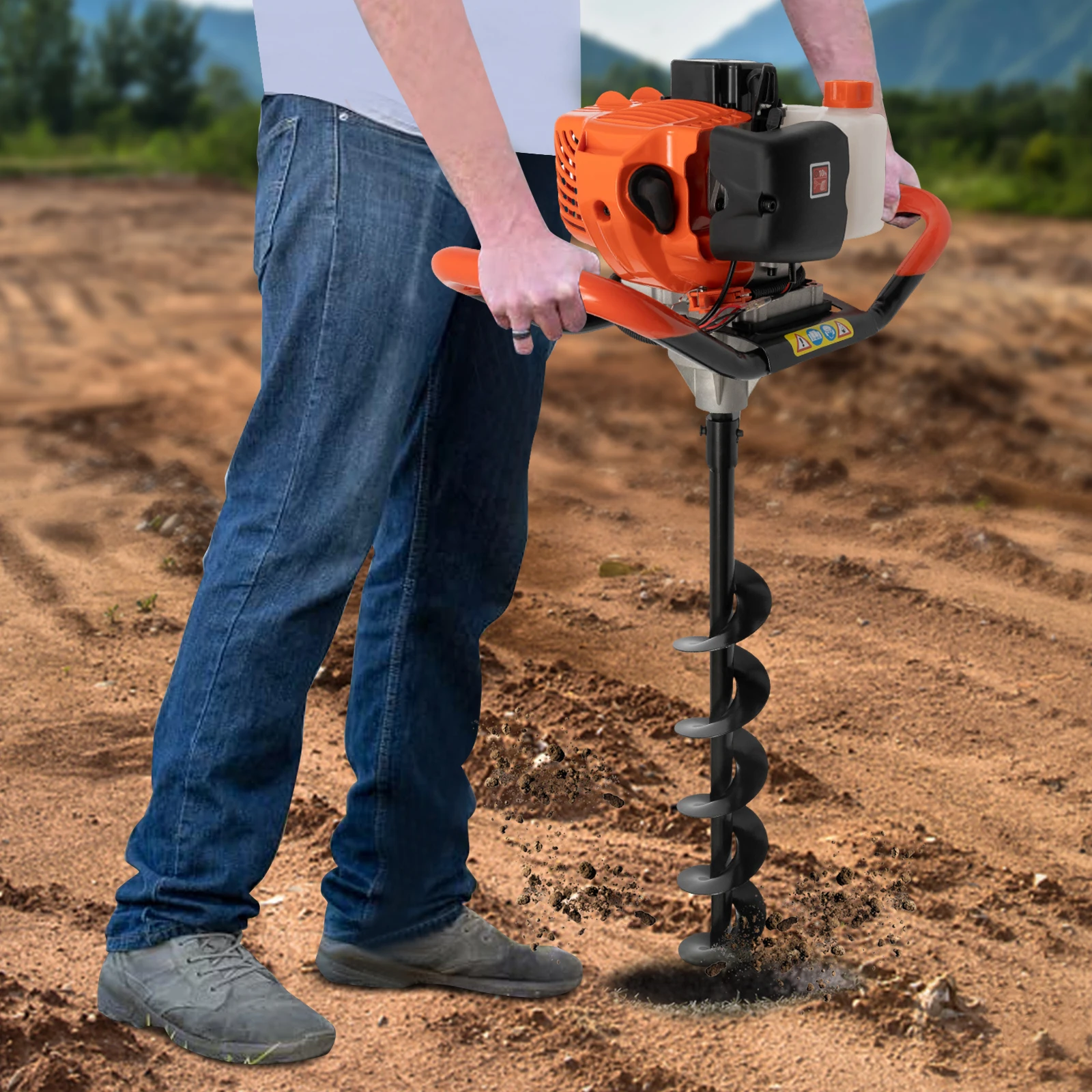 

52CC 2-Stroke Earth Auger Gasoline Powered Hole Digging Machine 2.3HP with 3Pcs Drill Bits 3.9" 5.9" 7.9" and Extension Bar