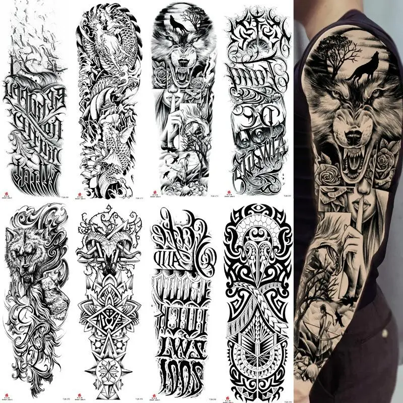 

Full arm Lady of Jesus Crown Lion Temporary Tattoos,Tattoo Stickers,Waterproof Long-Lasting,Fake Tattoo,body art for Men Women