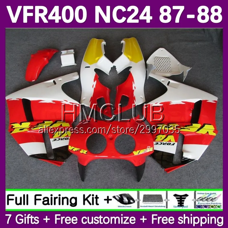 Fairings For HONDA VFR400 R V4 NC24 VFR400RR VFR400R 1987 1988 41No.21 red white RVF400R RVF VFR 400 R RR 400R CC 87 88 Body