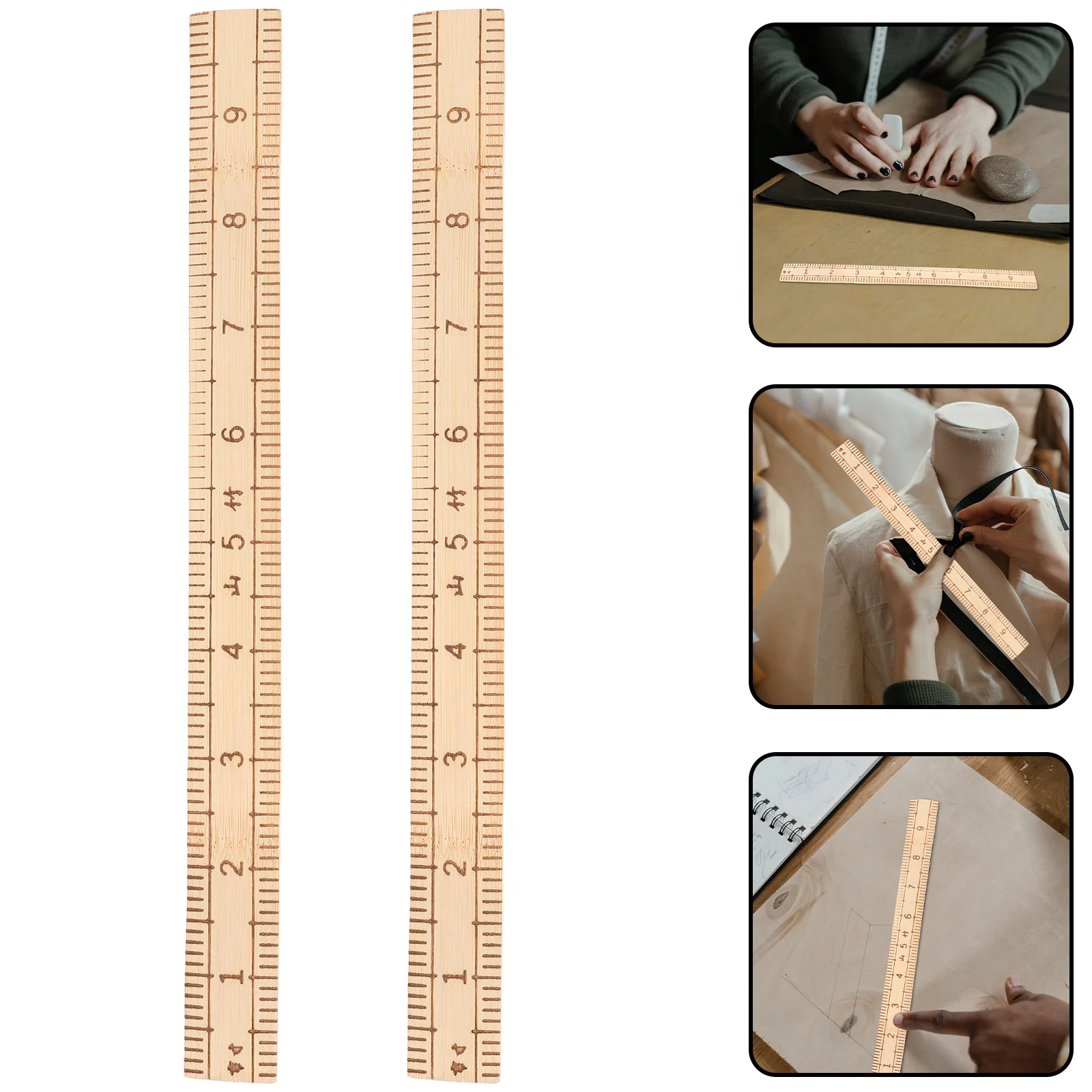 

2Pcs Tailor Ruler Tool Wood Sewing Ruler Cutting Tool Clothes Sewing Measurement Accessory Wood Quilling Rulers