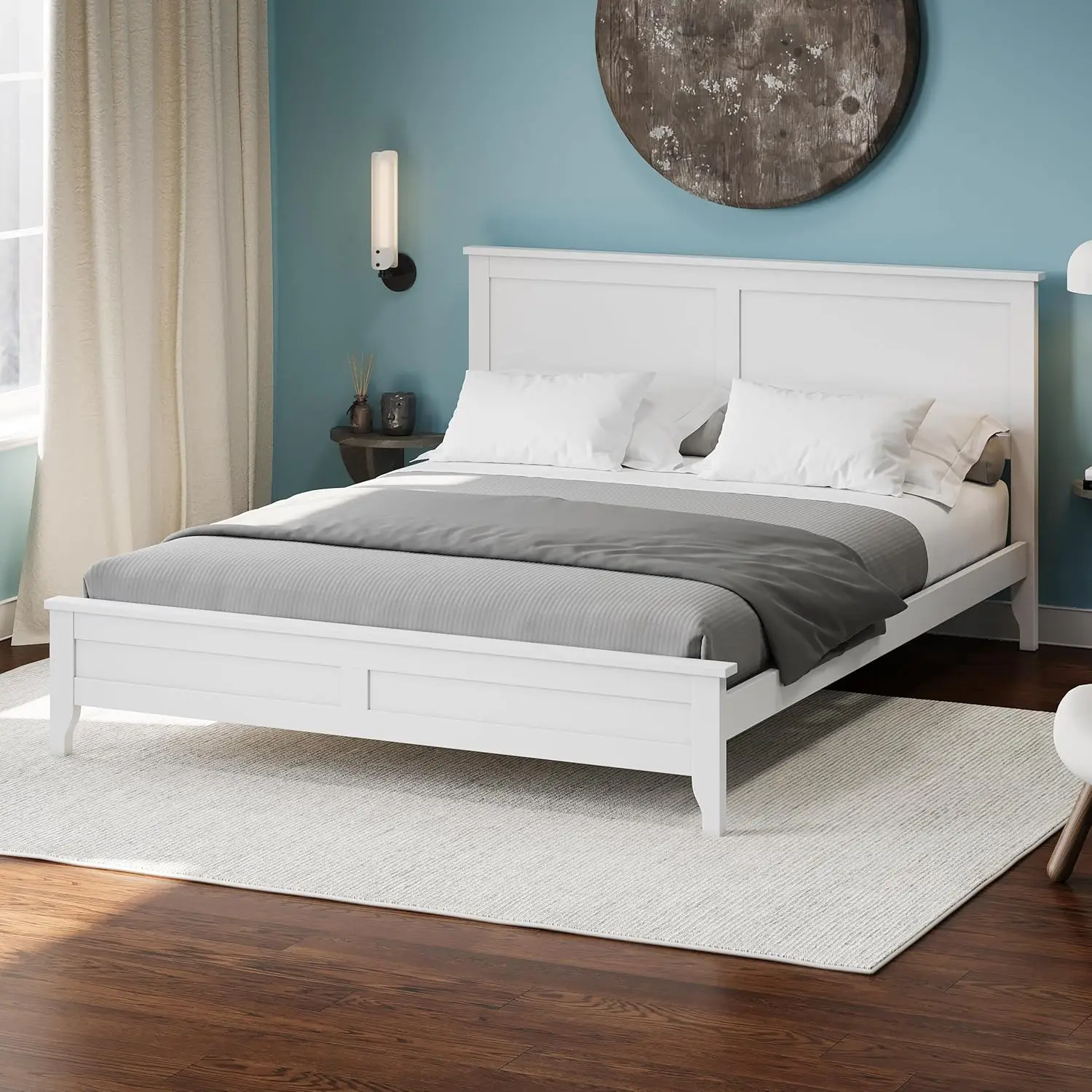 Wood Platform Bed, Platform Bed With Headboard And Footboard, Modern Solid Bed Frame For Bedroom, No Box Spring Required, King