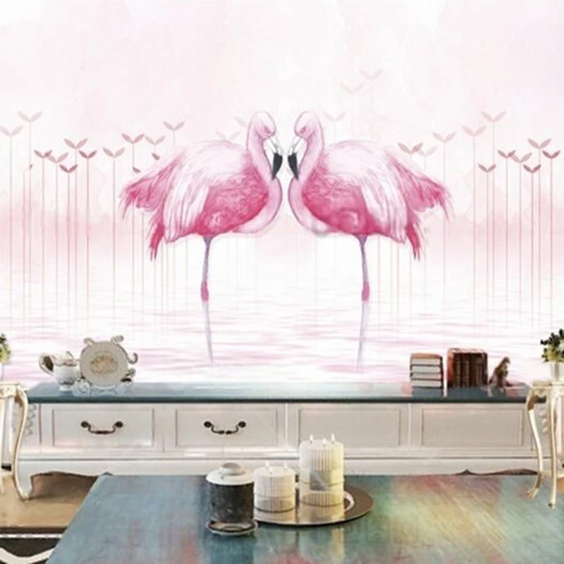 Modern simple and romantic couple flamingo Nordic TV luxurious home bedroom background wall