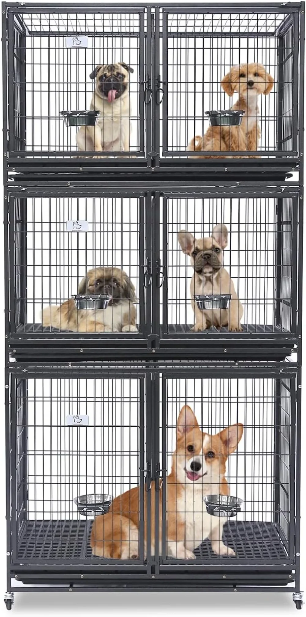 43 Inch Three Tiers Dog Crate Cage Kennel with Divider, Stackable Heavy Duty Dog Crate for Large Dogs, Escape Proof