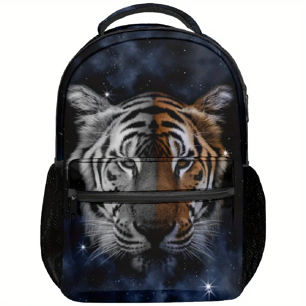 Galaxy Tiger Head Print Backpack Cool Animal Pattern School Bag Lightweight Casual Daypack For Teens Students Travel Outdoor Use