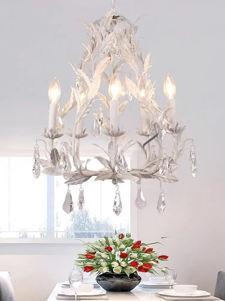 

Vintage Crystal Chandelier American Classic Iron Leaf Design for Dining Room Living Room Bedroom