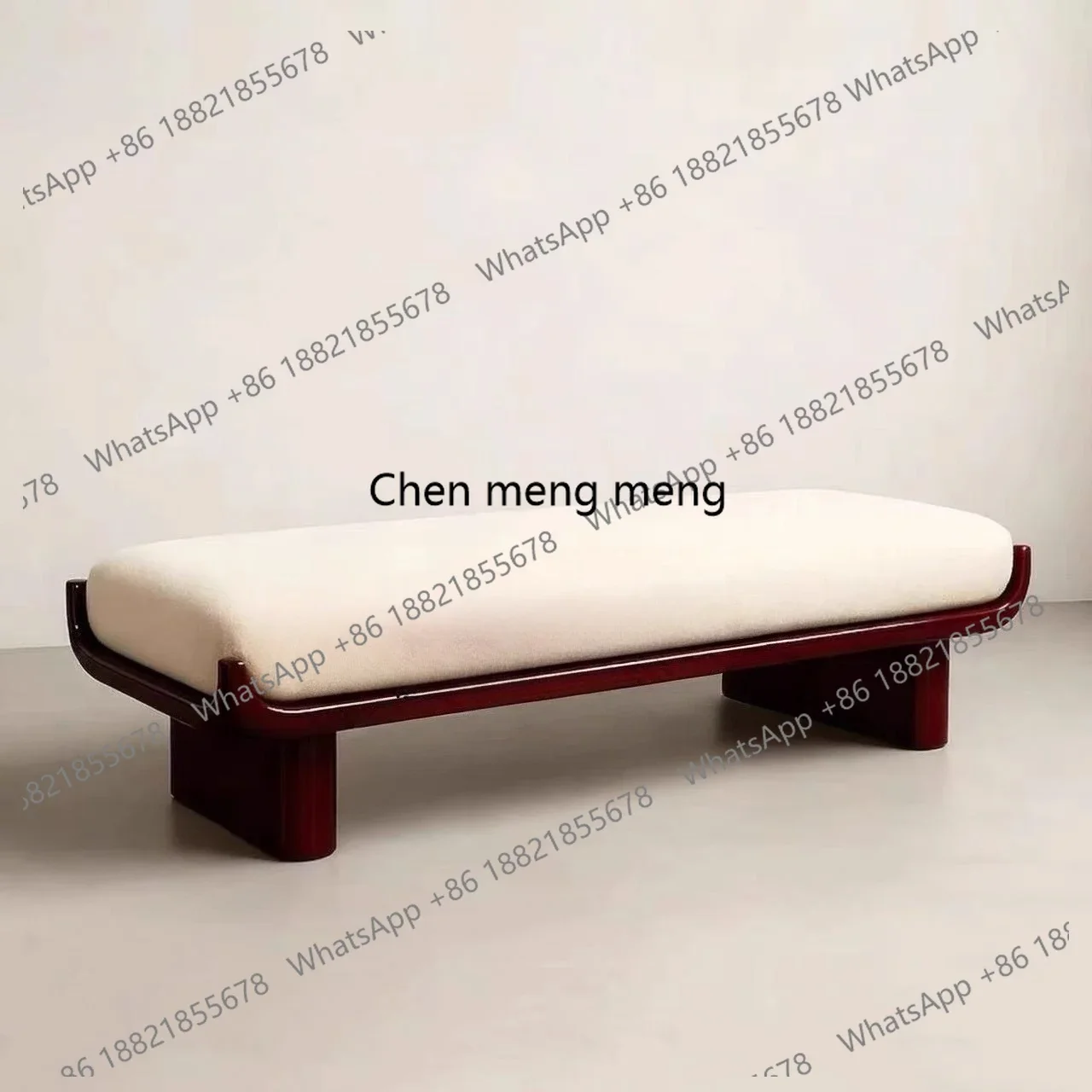 Moderner Minimalistischer Cremefarbener Sofa-Hocker Designer Massivholz Langer Hocker Wohnzimmer Hochwertiger Maßgefertigter Schuhwechsel-Hocker