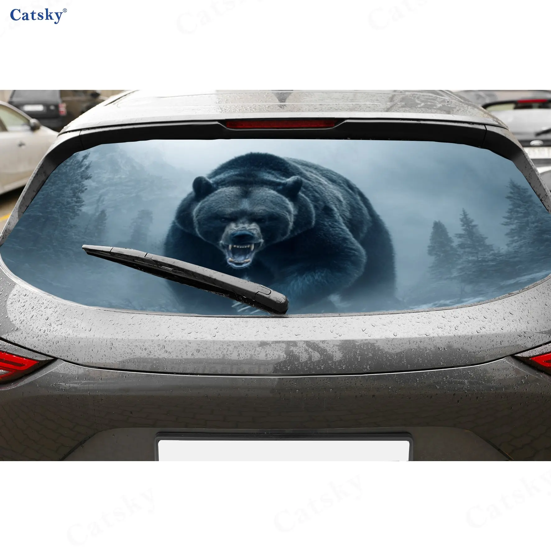 

Виниловая пленка для автомобиля с изображением рычащего медведя гризли, перфорированная, из ПВХ, прочная наклейка на лобовое стекло, водонепроницаемая наклейка на окно автомобиля