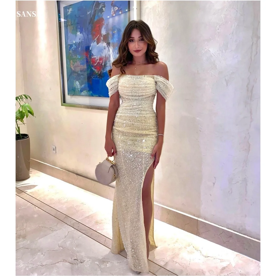 

Sansa Customized White Off The Shoulder Sequins Prom Dresses Mermaid فساتين للمناسبات الخاصة Floor-Length vestidos de festa 2025