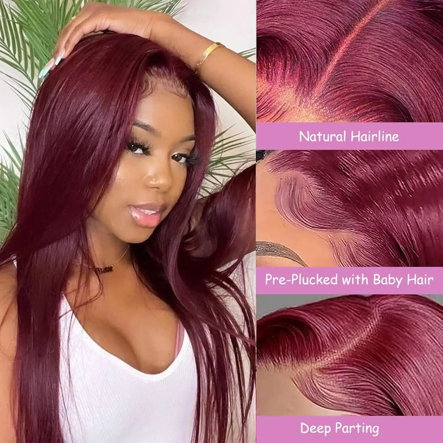 13x4 HD Transparent Lace Frontal Wig Red Wine Colored wig 99J Burgundy Straight Lace Front Wigs Human Hair for Black Women