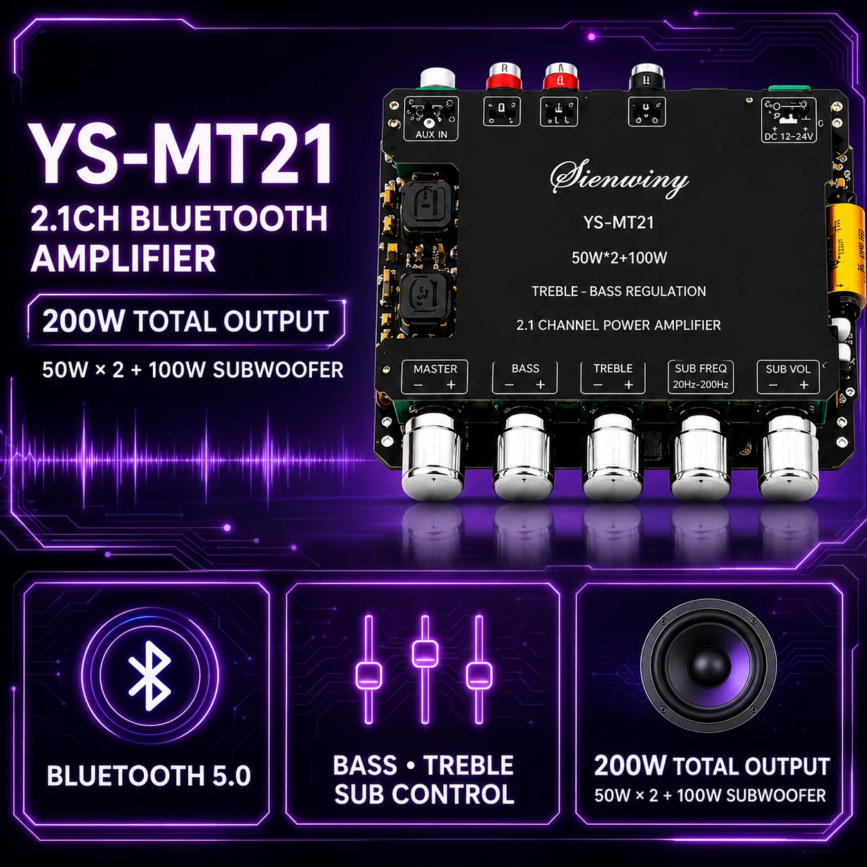 YS-MT21/YS-1602T Bluetooth Amplifier Board 2.1/2.0CH 200W/320W HiFi TWS AUX USB Subwoofer DIY Speaker Amp