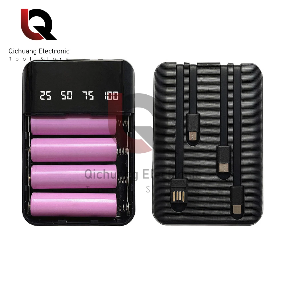 4*18650/18700/20700/21700 Obudowa baterii Power Bank Obudowa 4-gniazda Skrzynki do przechowywania baterii Uchwyt USB/Micro/TYPE-C/Dla iPhone