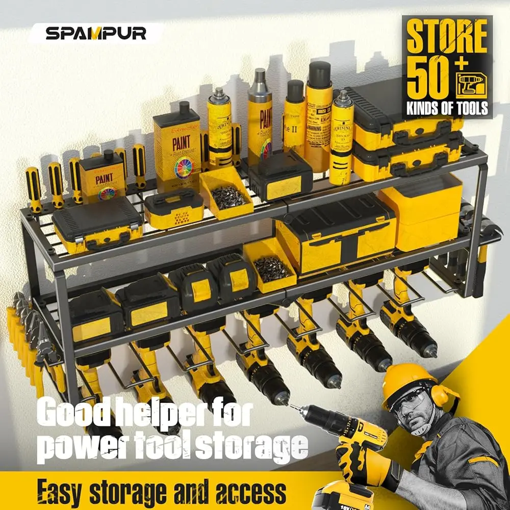 Power Tool Organizer For Tool Storage, Drill Holder Wall Mount With Charging Station, Tool Holder And Storage Ra For Garage
