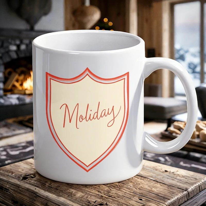 

Moliday Shield Badge Ceramic Mug Minimalist Holiday Coffee Cup, Milk Cup, Office Cup, Gift for Friends, Fade-Resistant