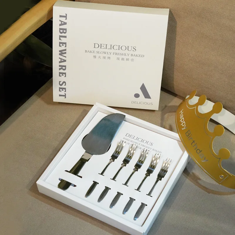 

LMM stainless steel cake tableware set knife and fork dinner plate candle plate and fork birthday high-end combination