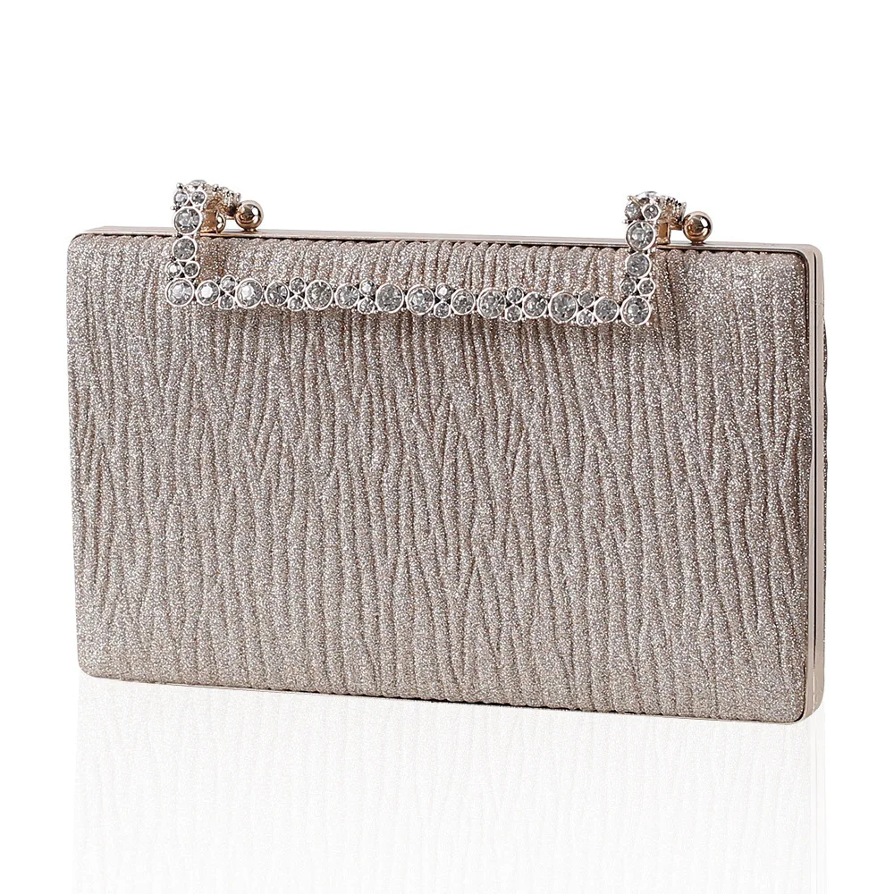 

Champagne Color Evening Bag iny Diamond Decorated Folded Bla Ball Gown Clutch Bag for Women Ele Par Handbag