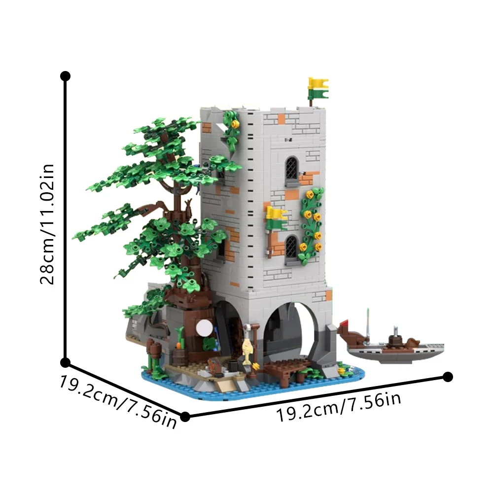 Gobricks MOC Forestmen River Fortress Строительные блоки Модель Средневековая сторожевая башня Архитектура Кирпичи Сборка игрушек Дети DIY Подарки