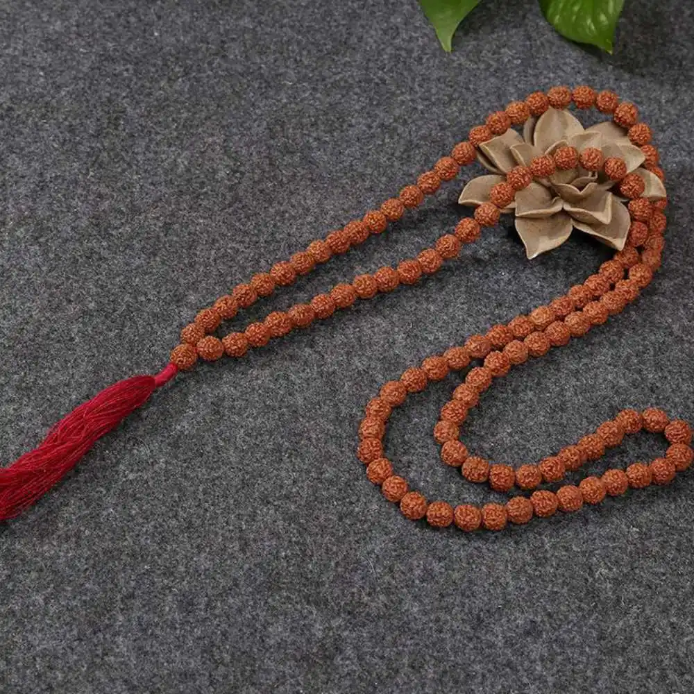 RUDRAKSHA Rudraksh Mala ROSARY 108+1 Big Beads 8mm National Style Blessing Fancy Lucky Buddhism Elegant Souvenir