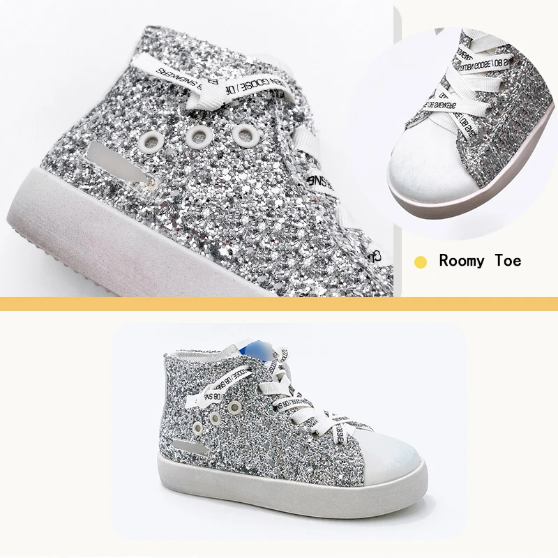 Scarpe sportive sporche alte di marca per bambini 2024 scarpe Casual per bambini di design personalizzato ragazze CCDB Glitter Kids Star Sneakers