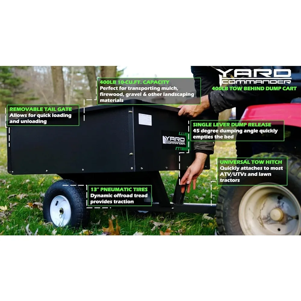 

- Тяжелый буксир 400 фунтов за прицепом для квадроциклов, стальной самосвал - Емкость 10 кубических ножек - Прицеп для садовой утилиты - Прицепы с рем.