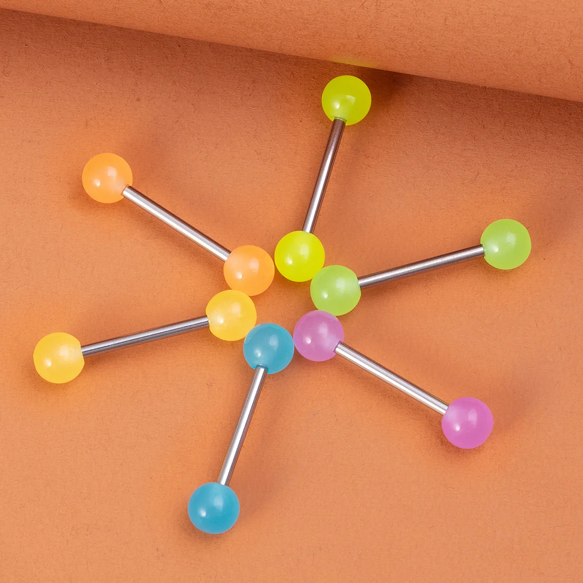 6 Stücke Sexy Acryl Leuchtende Zungenpiercings Schmuck für Frauen Männer 14G Edelstahl Bar Glow in Dark Zungenringe Barbell Stud – Detail 8