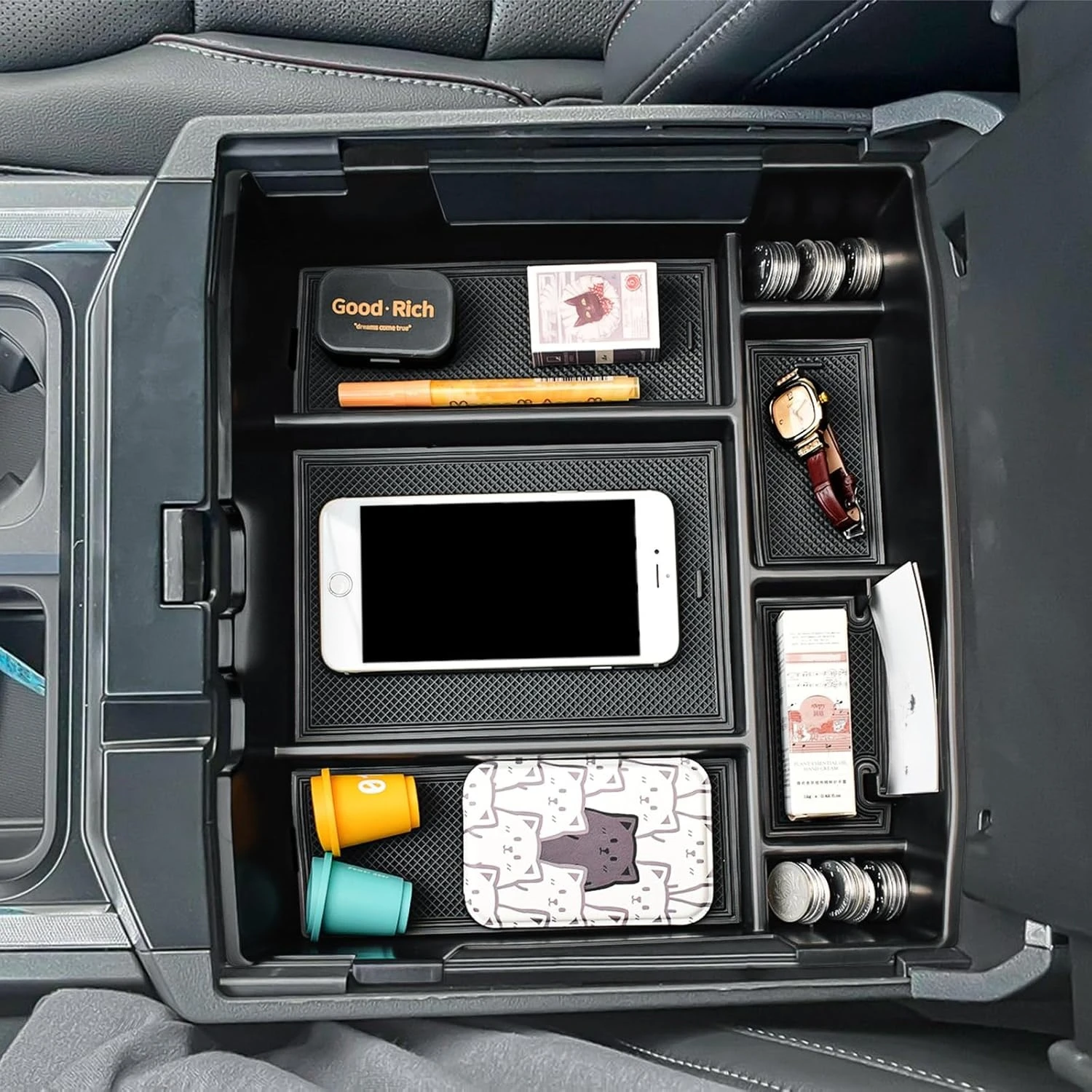 

RUNROAD Center Console Organizer Insert Tray Compatible with 2023 2024 Ford F250 F350 F450 F550 Super Duty Accessories Car Box