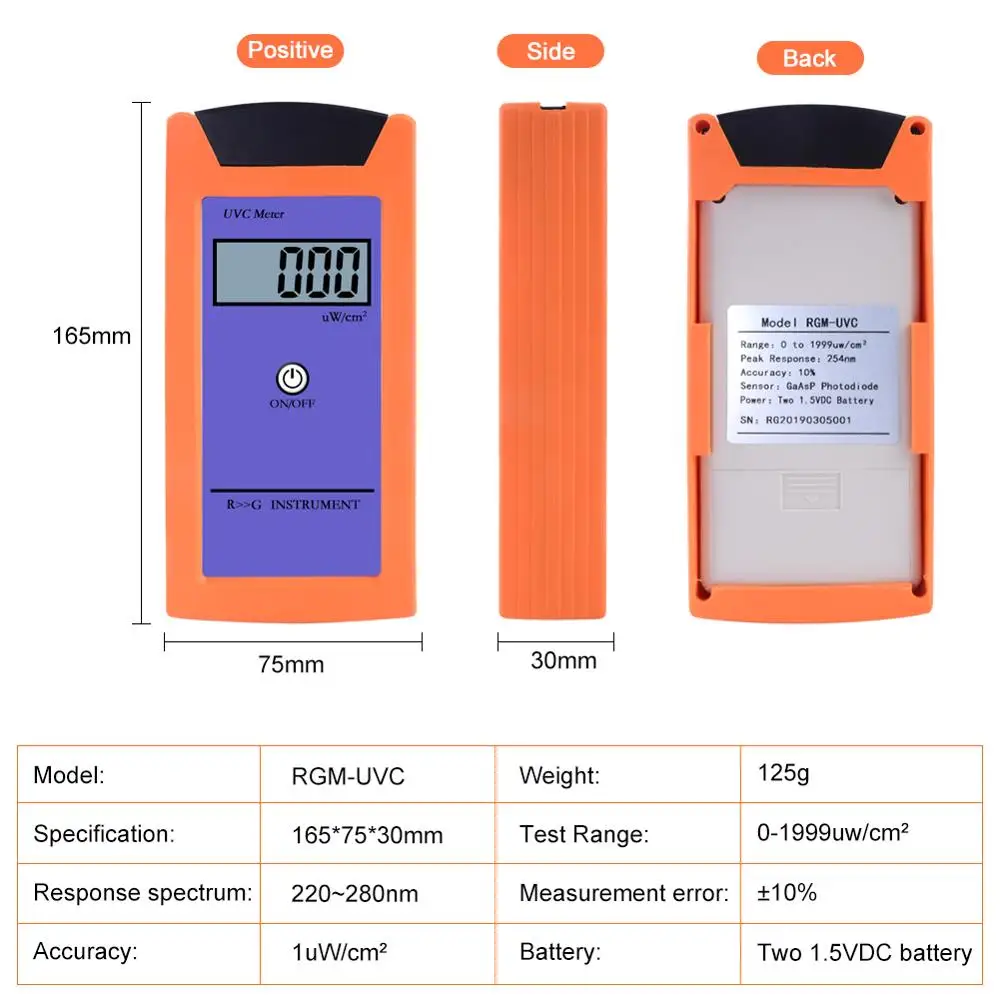 RGM-UVC para reptiles, medidor de radiación ultravioleta, iluminómetro UVC