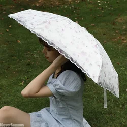 Elegant Women's Umbrella with Double Embroidery Lace Paraguas Uv Umbrella Rain and Sun Manual for Women Gift Parasol Rain Gear