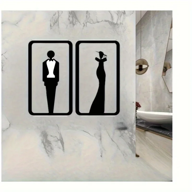 [2D Flat] 2pcs Stylish Bathroom Door Indicators with Modern Abstract Design  Elegant   Iron Restroom Signs for Men and Women