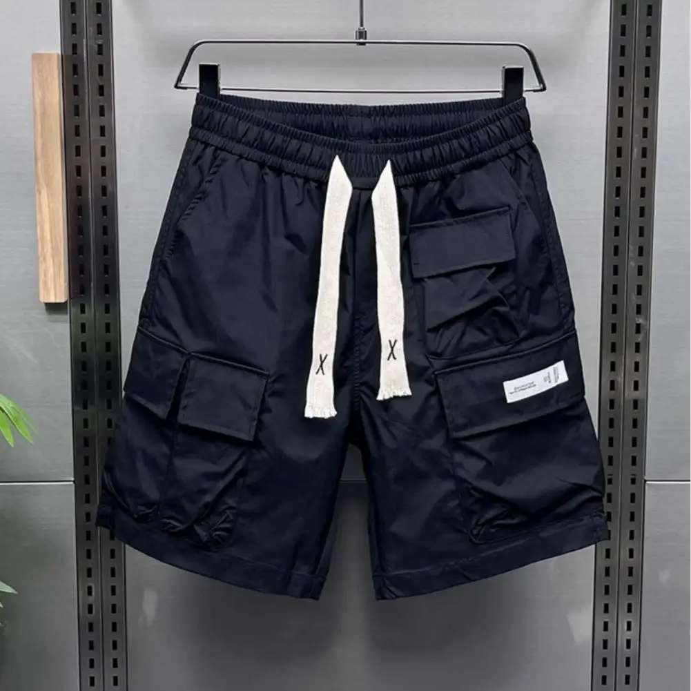 Multi-pocket Cargo Shorts Quick-drying Men's Elastic Waist Cargo Shorts Multi-pocketed Wide Leg Fitness Running Pants for Summer